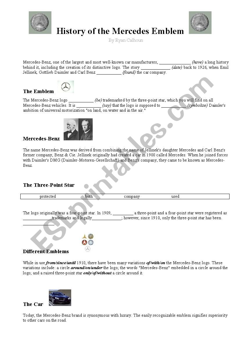 History of the Mercedes Logo worksheet