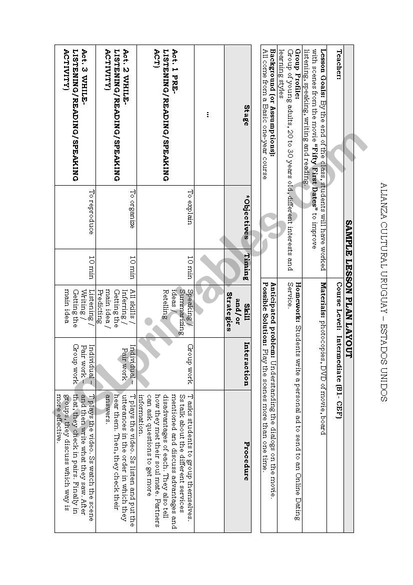 song activity plan worksheet