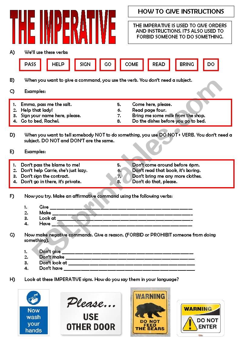 Imperatives worksheet