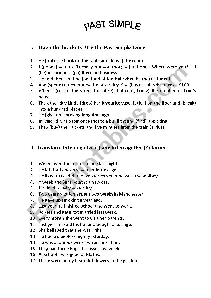 Past Simple. Revision worksheet