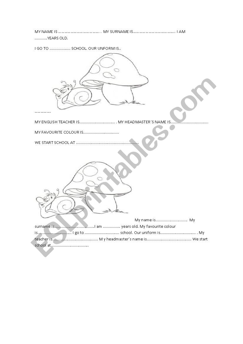 welome card worksheet