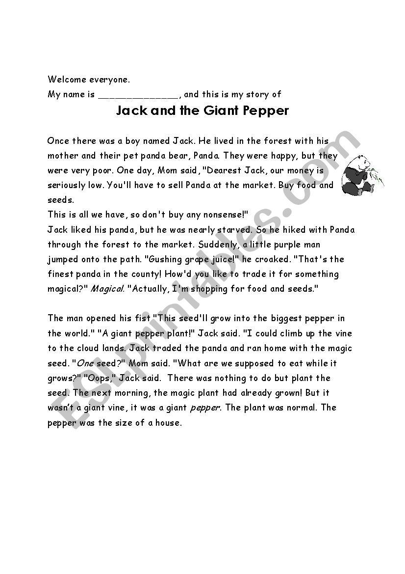 Jack and the Giant Pepper worksheet