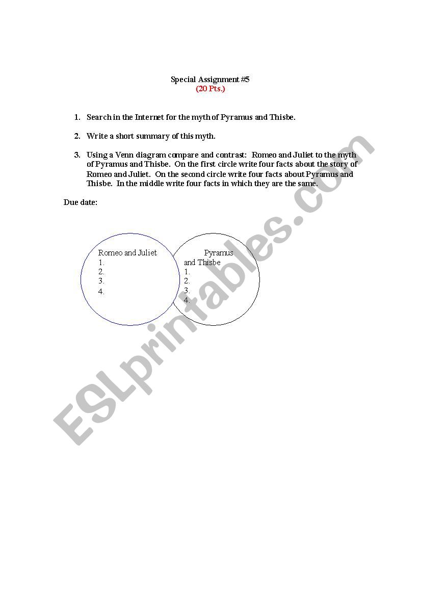 Pyramus and Thisbe worksheet