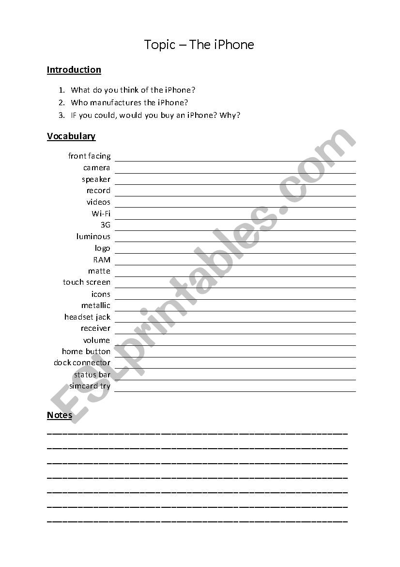 Iphone worksheet