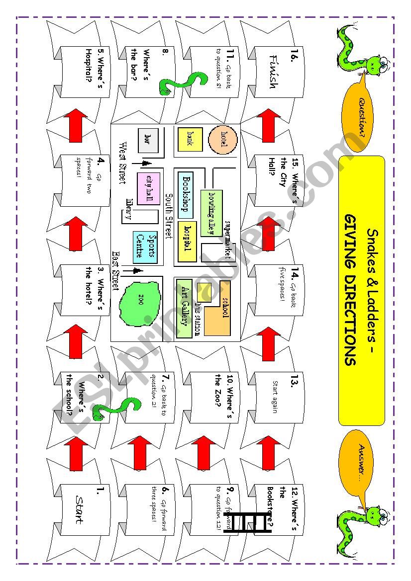 DIRECTIONS BOARD GAME worksheet