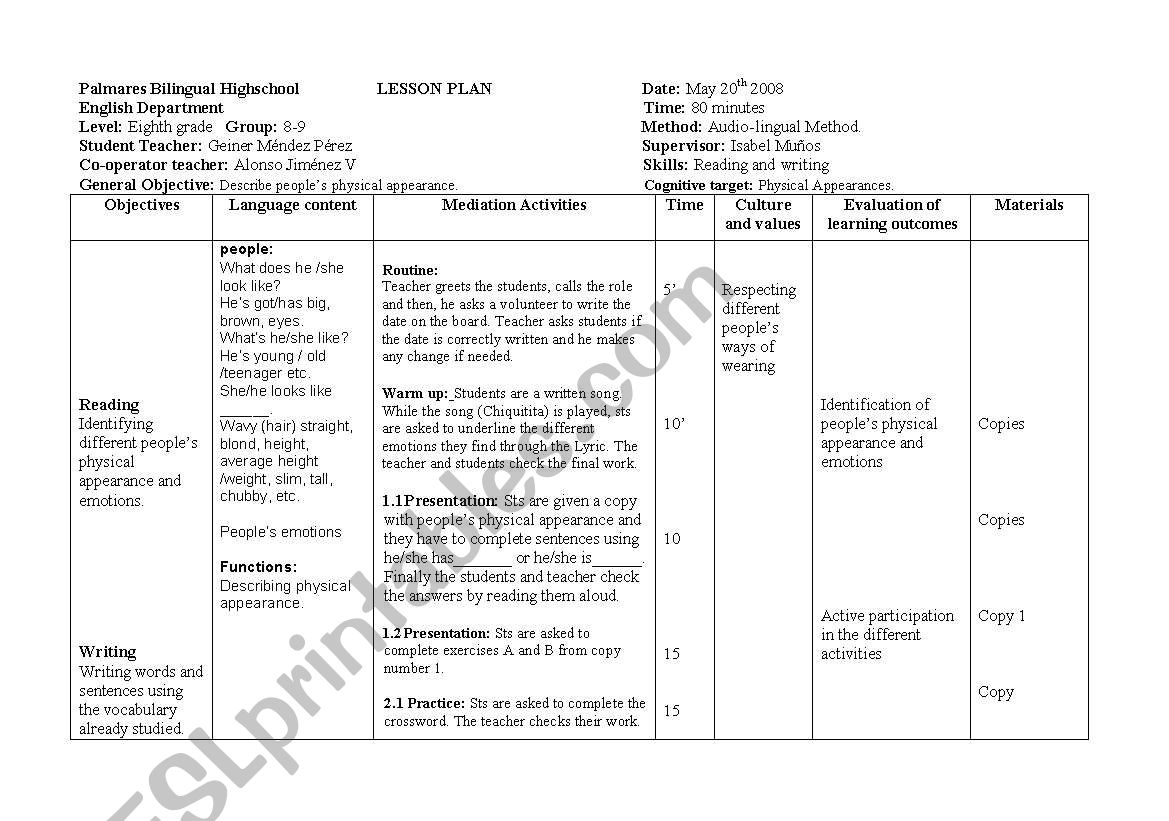 lesson plan worksheet