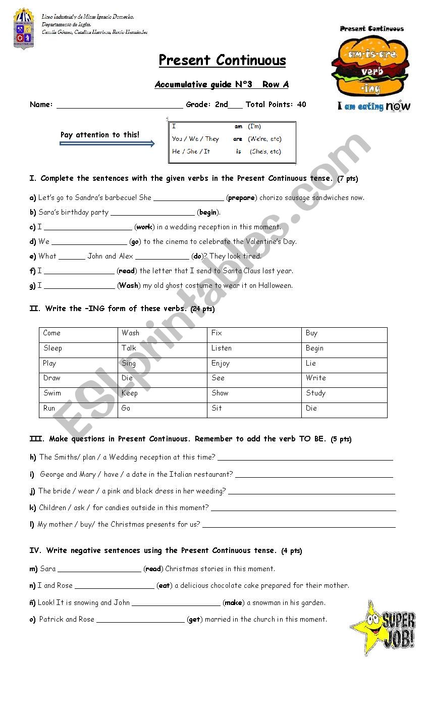 Present Continuous worksheet