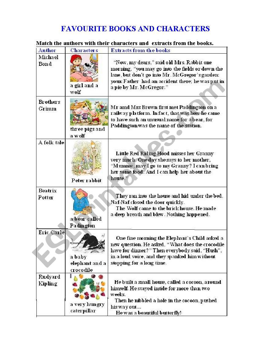 KIDSÂ´ FAVOURITES worksheet