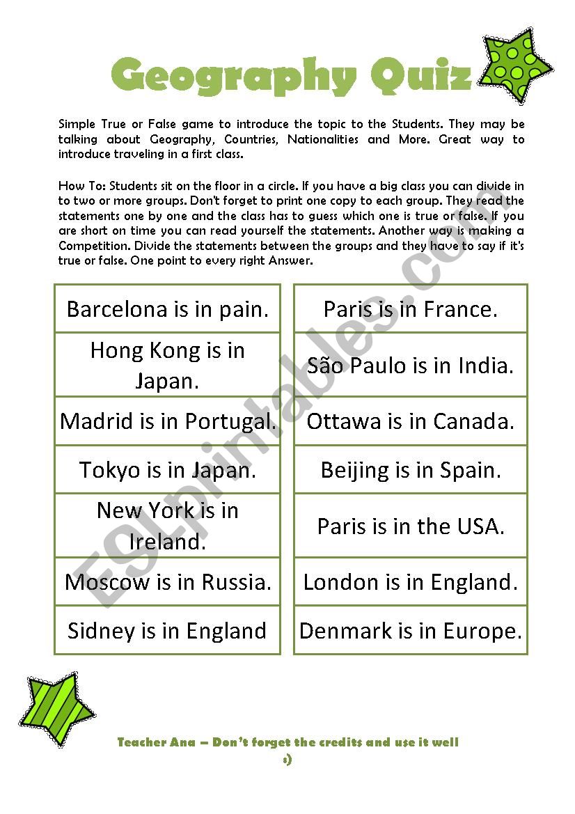 Geography Quiz worksheet