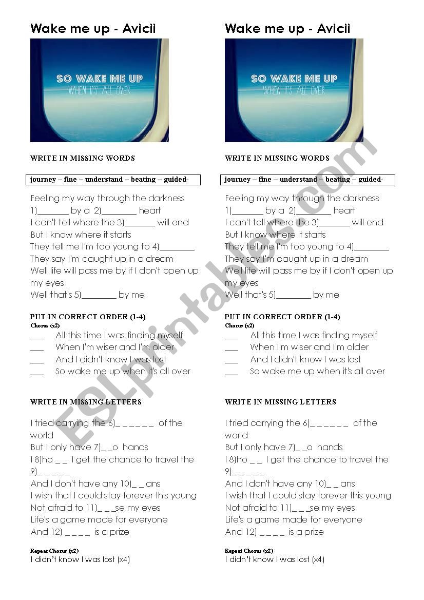 Wake me up by Avicii worksheet