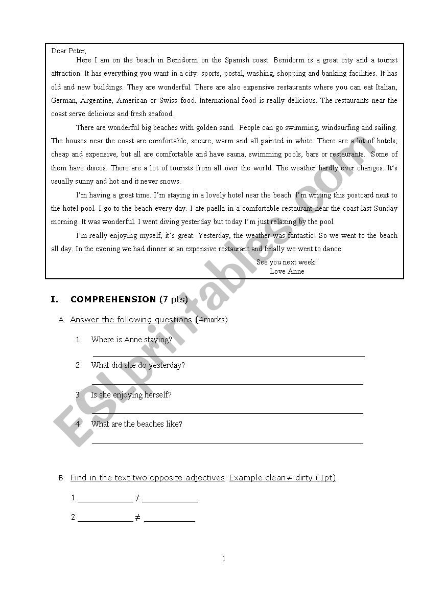 exam 2nd year students worksheet