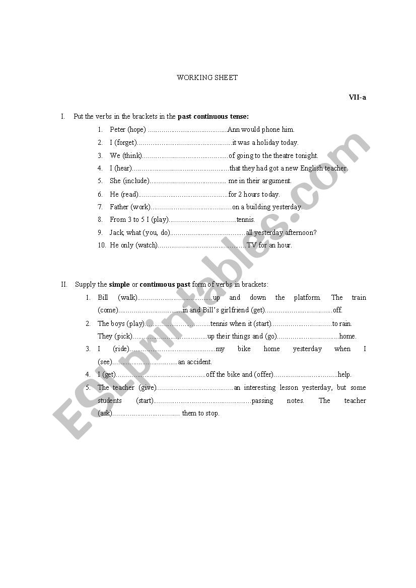 past simple and continuous worksheet