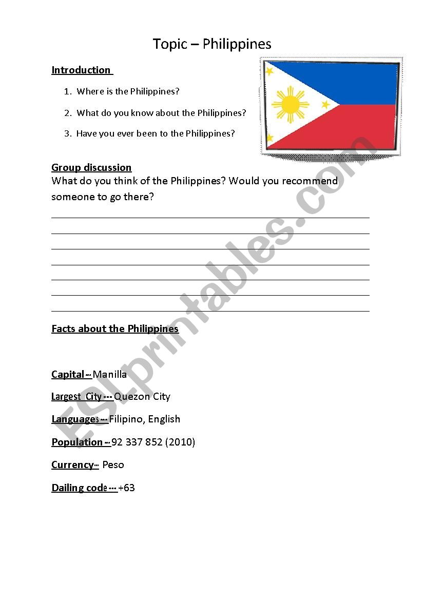 The Philippines  worksheet