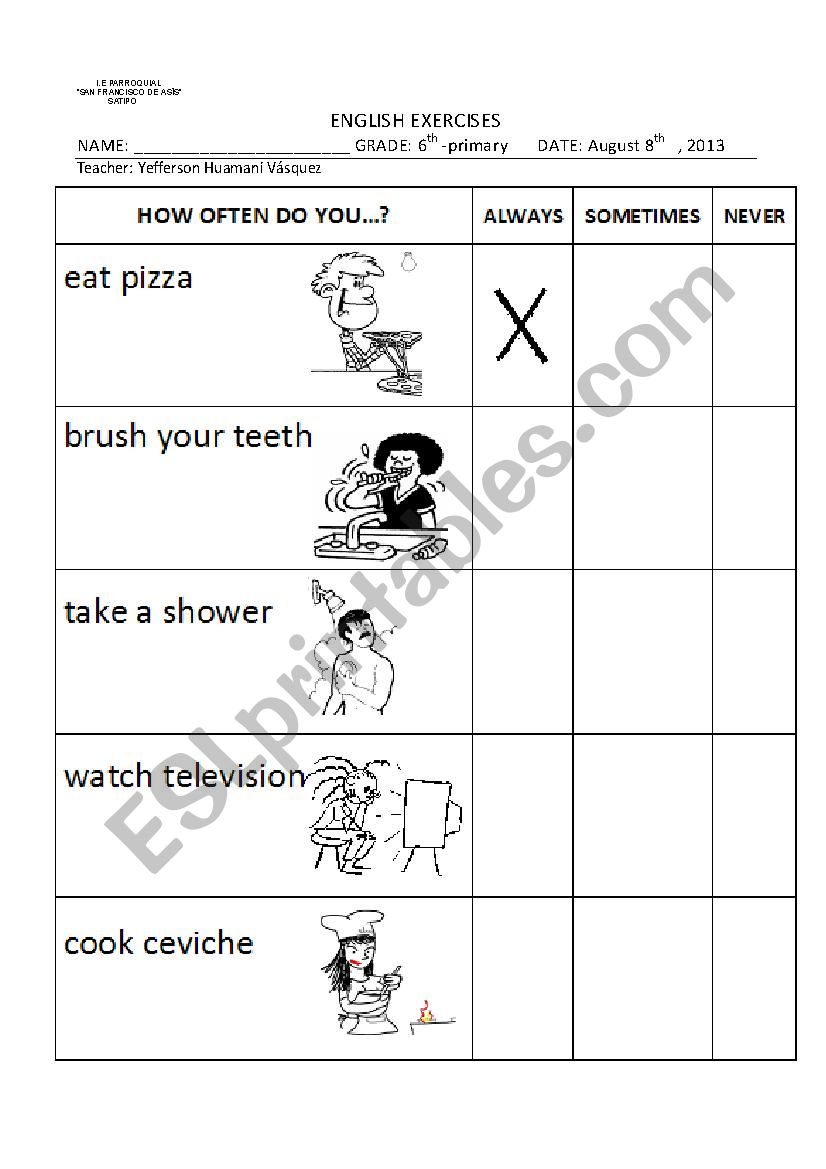 frecuency adverbs worksheet