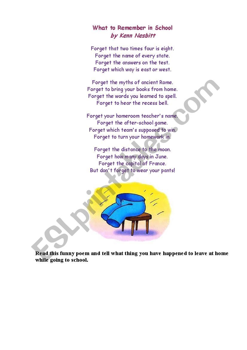 What to Remember at School ( a funny poem)