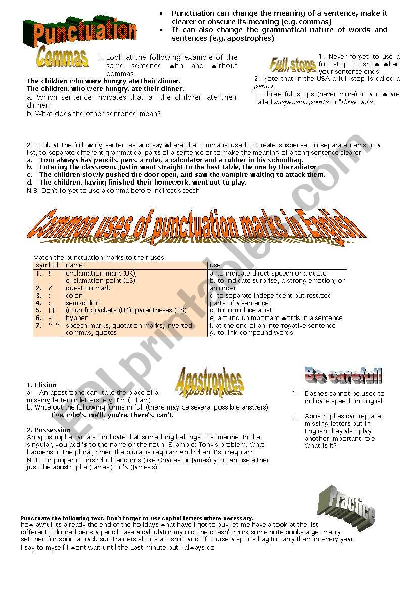 Punctuation worksheet