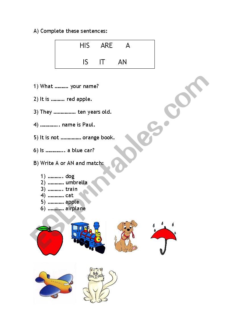 Complete and match worksheet
