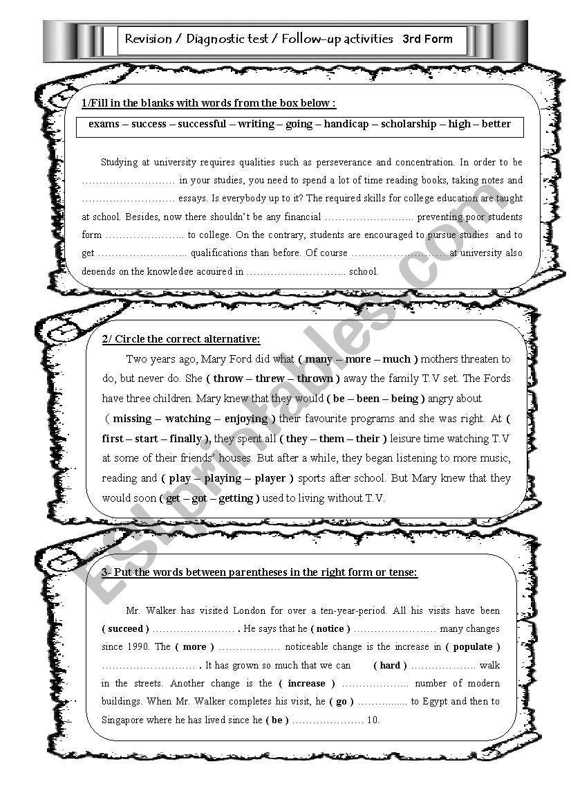 Follow-up activities / Diagnostic test / Revision 3rd Form ( Secondary)