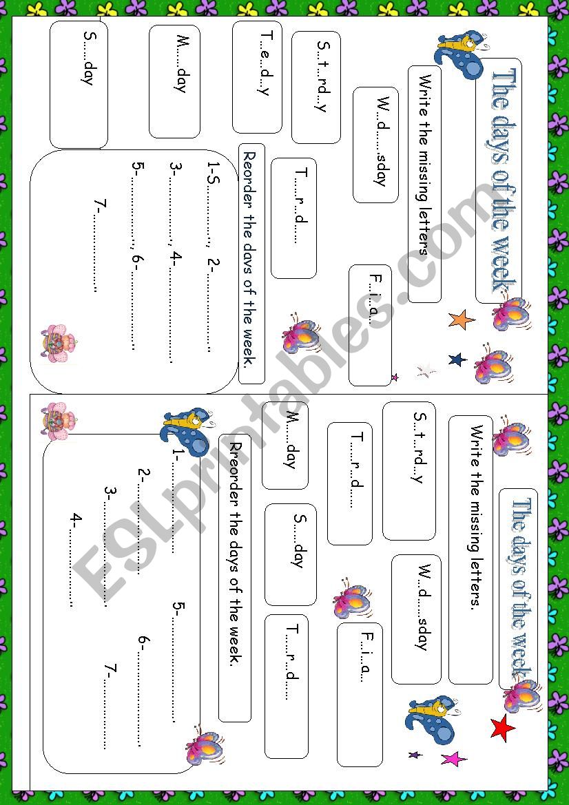 the days of the week worksheet