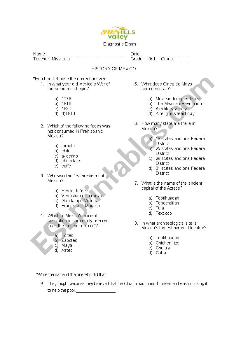 History of Mexico worksheet