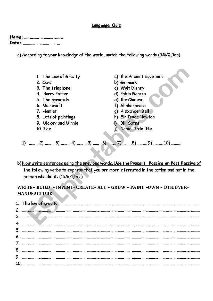 Passive voice quiz worksheet