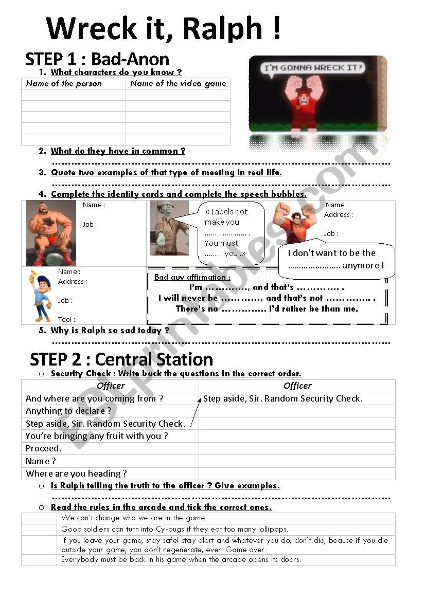 Wreck it, Ralph! worksheet