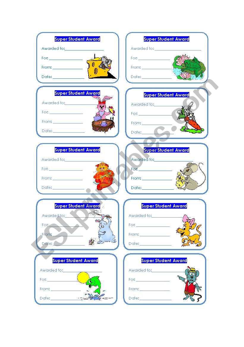 Super student award worksheet