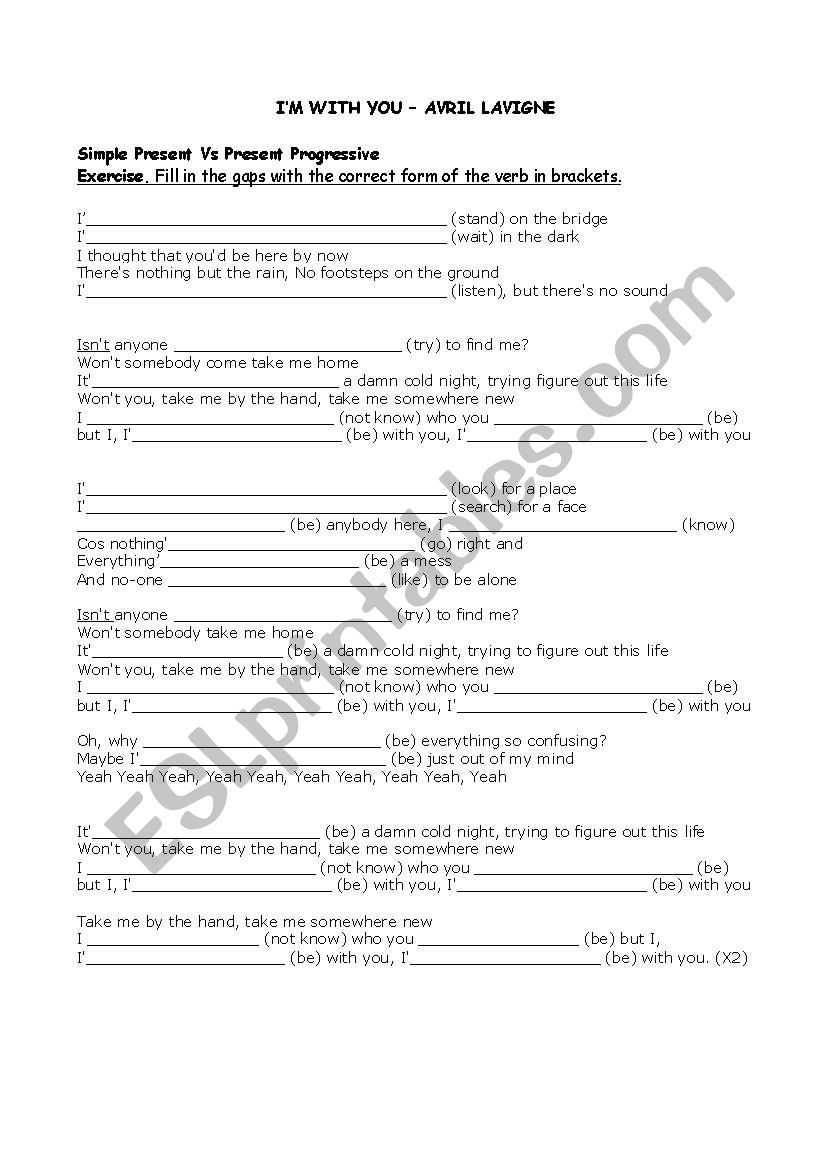 Avril Lavigne - Im with you  worksheet