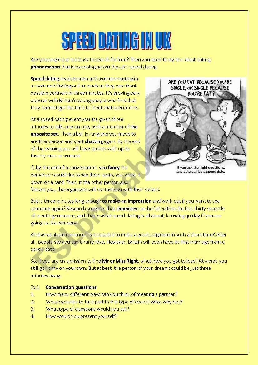 Speed dating in UK worksheet