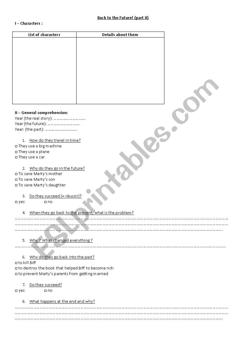 Back to the Future - Part II worksheet