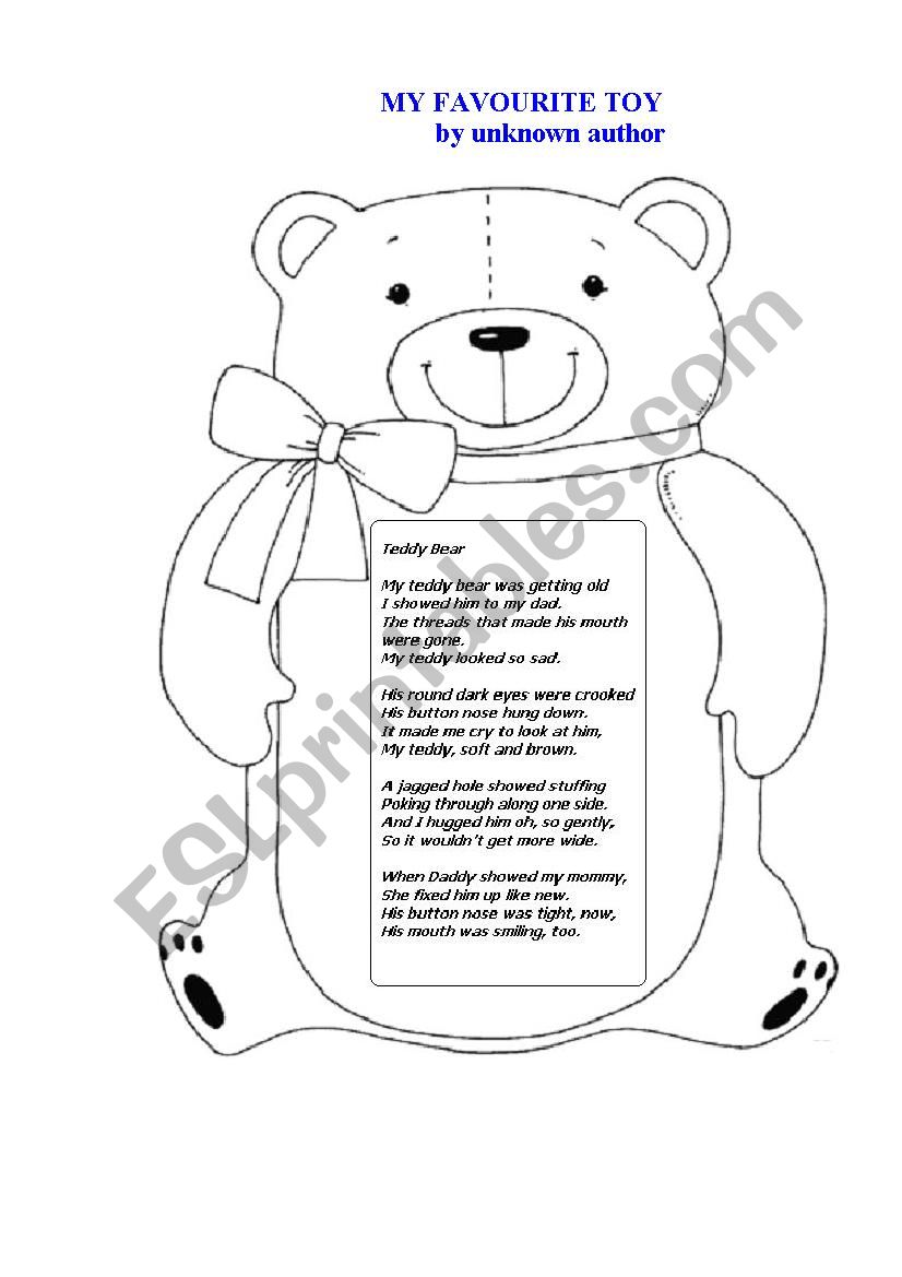 TEDDY BEAR (a poem) worksheet