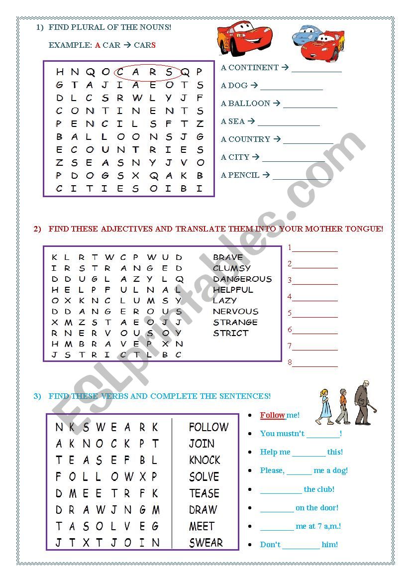 Parts of speech worksheet