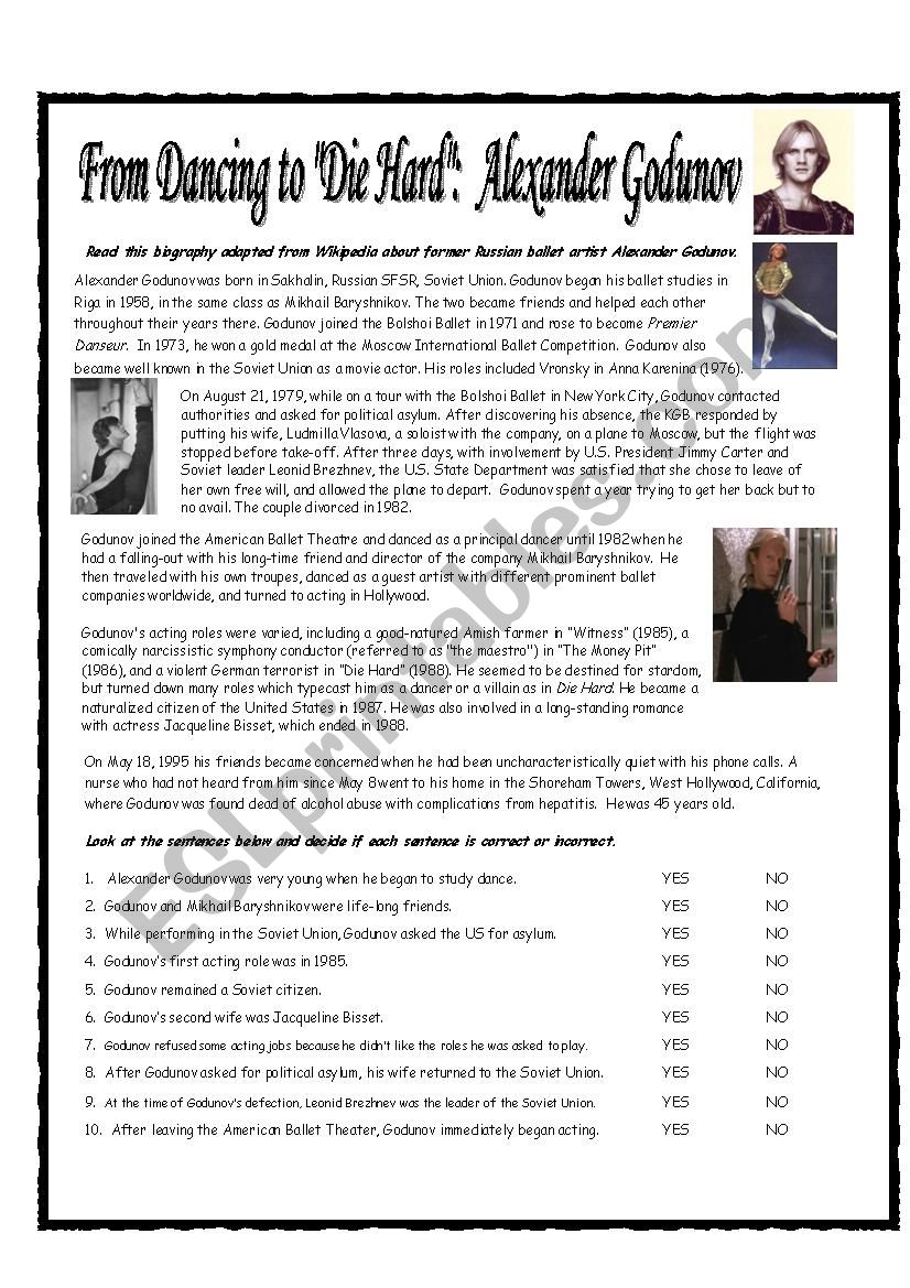 Alexander Godunov Biography worksheet