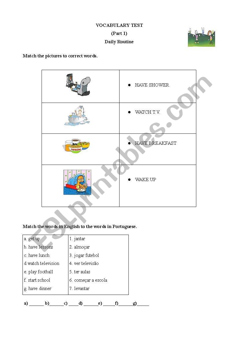 Vocabulary Test (Daily Routine) Part 1