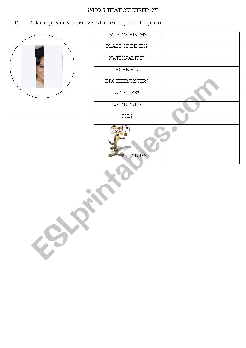 WhoÂ´s that celebrity worksheet