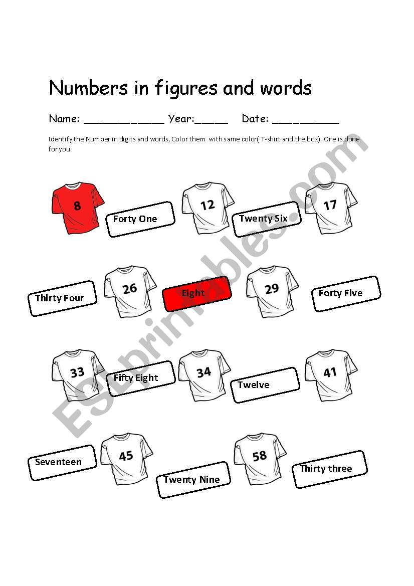 Numbers in figures and words. worksheet