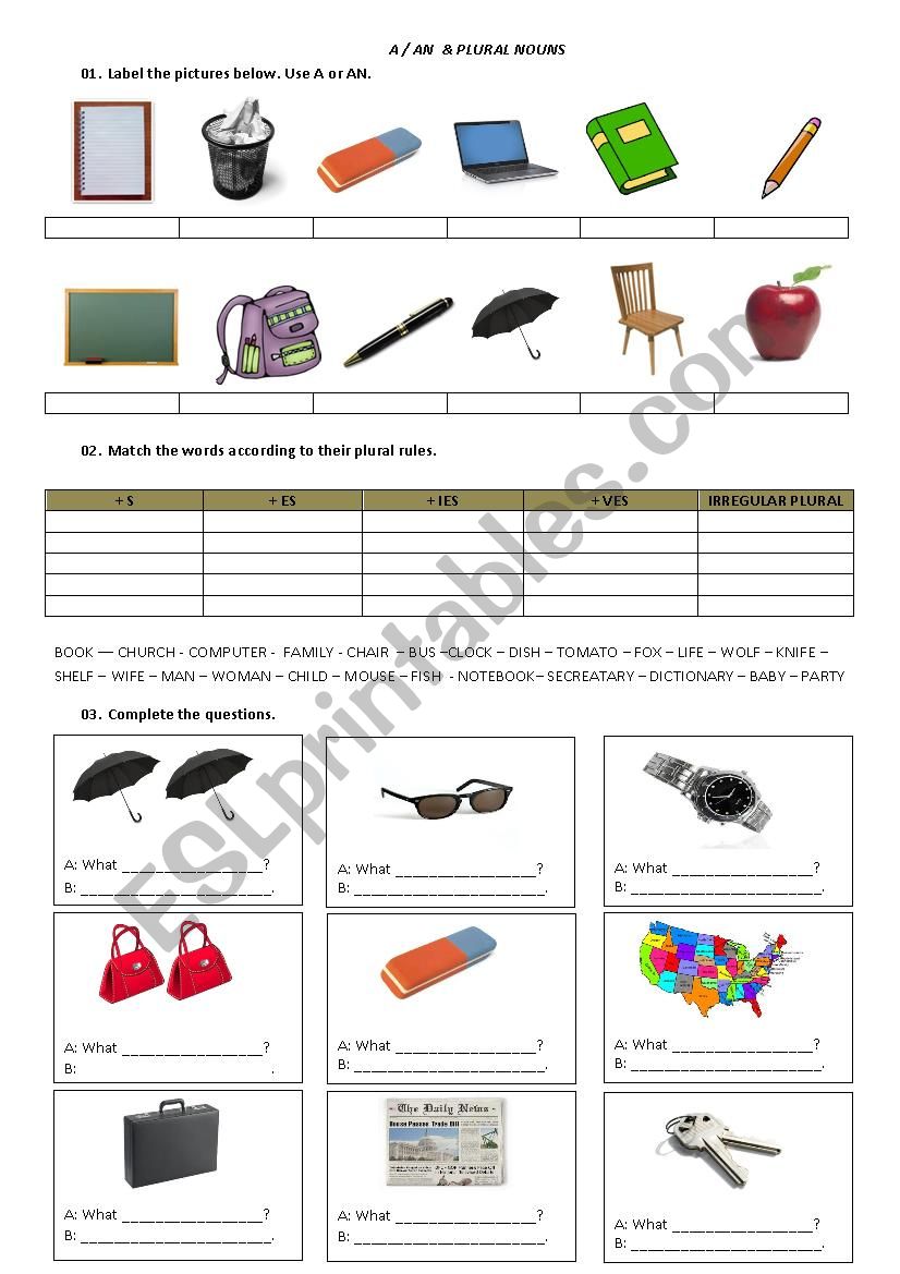 Plural of Nouns worksheet