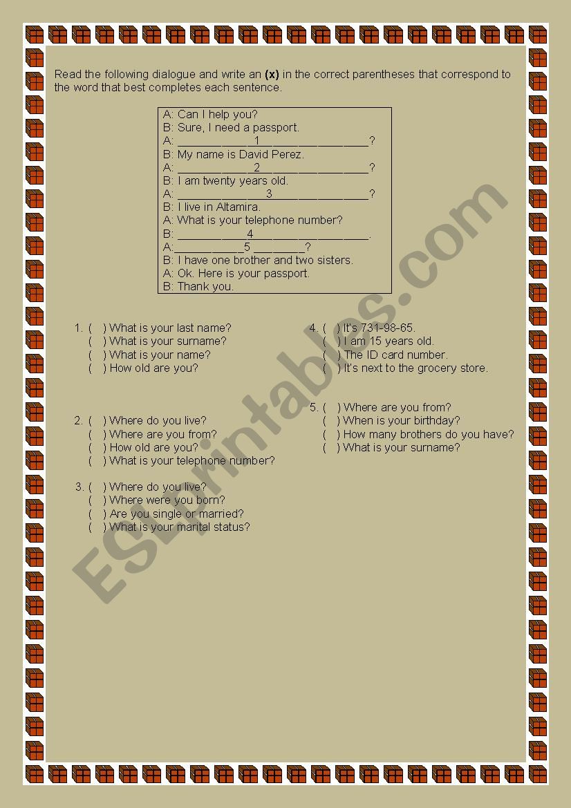 Personal Information 1 worksheet
