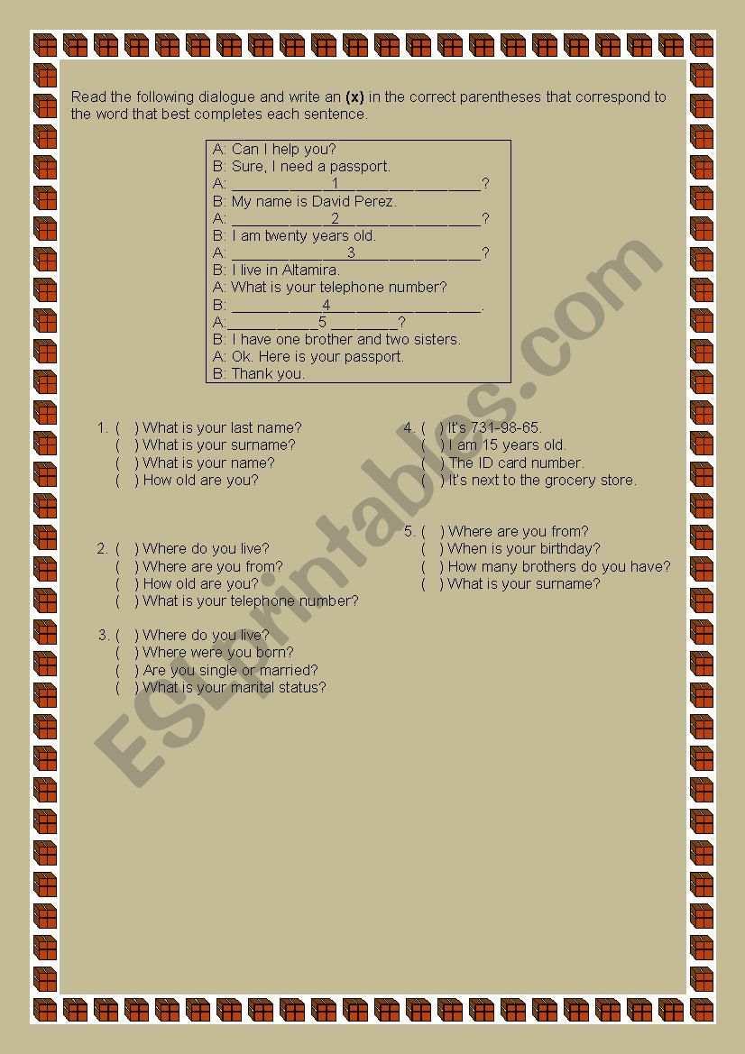 Personal Information 1 worksheet