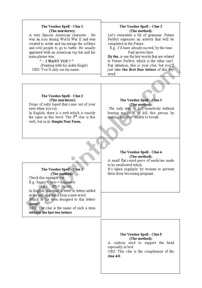 Detective game worksheet