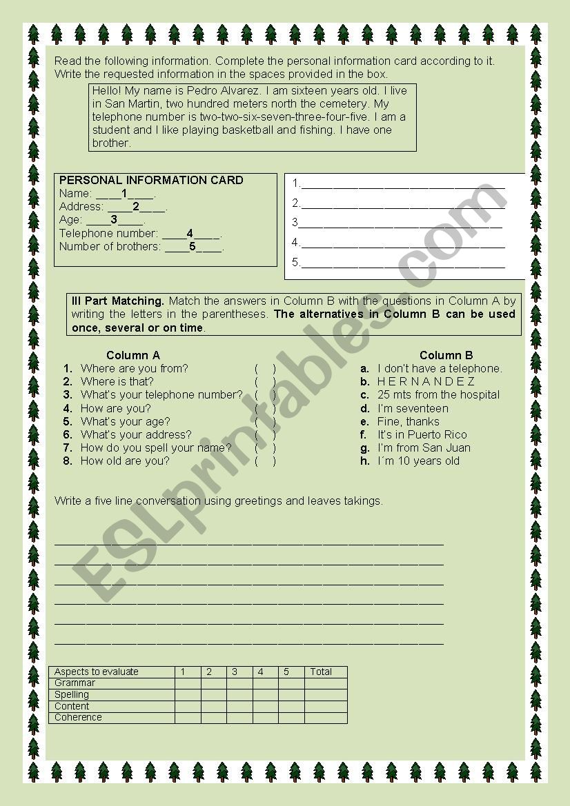 Personal Information 3 worksheet