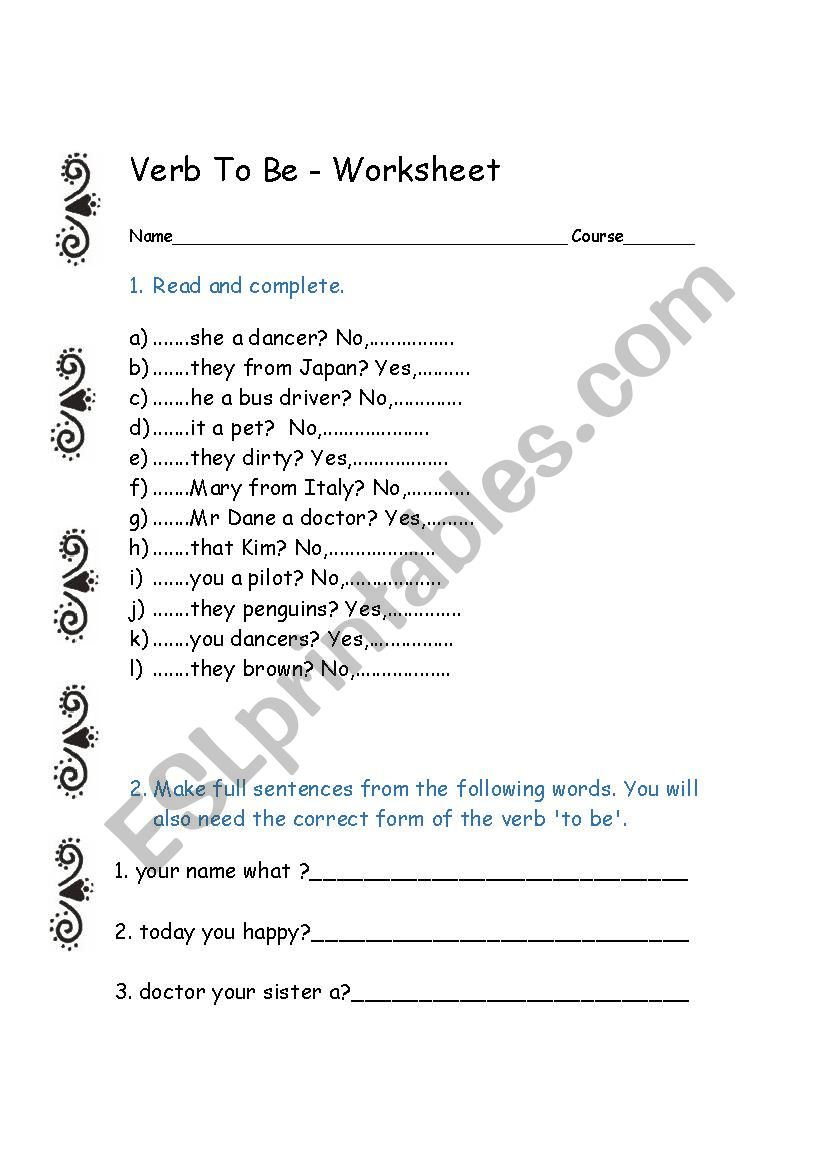 Verb to be worksheet worksheet