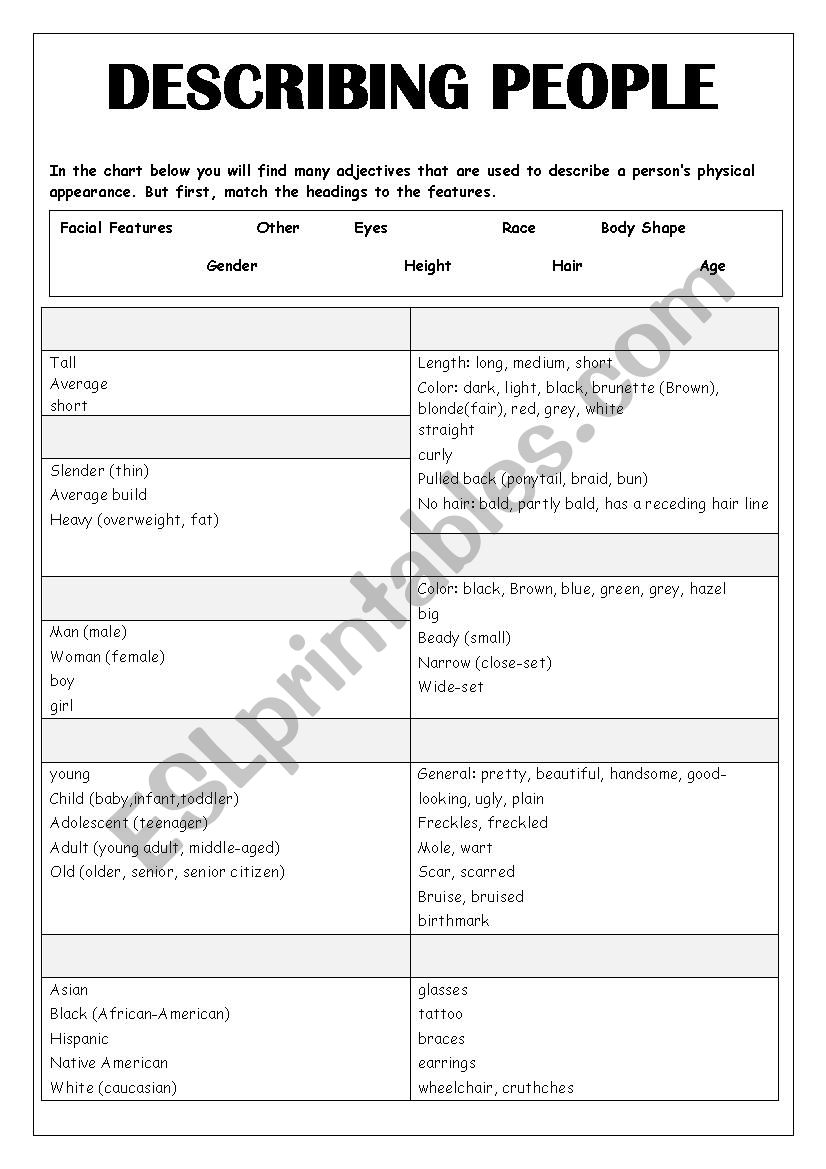 Describing People worksheet