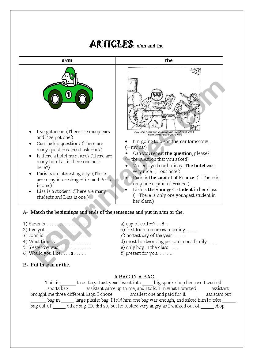 Articles worksheet