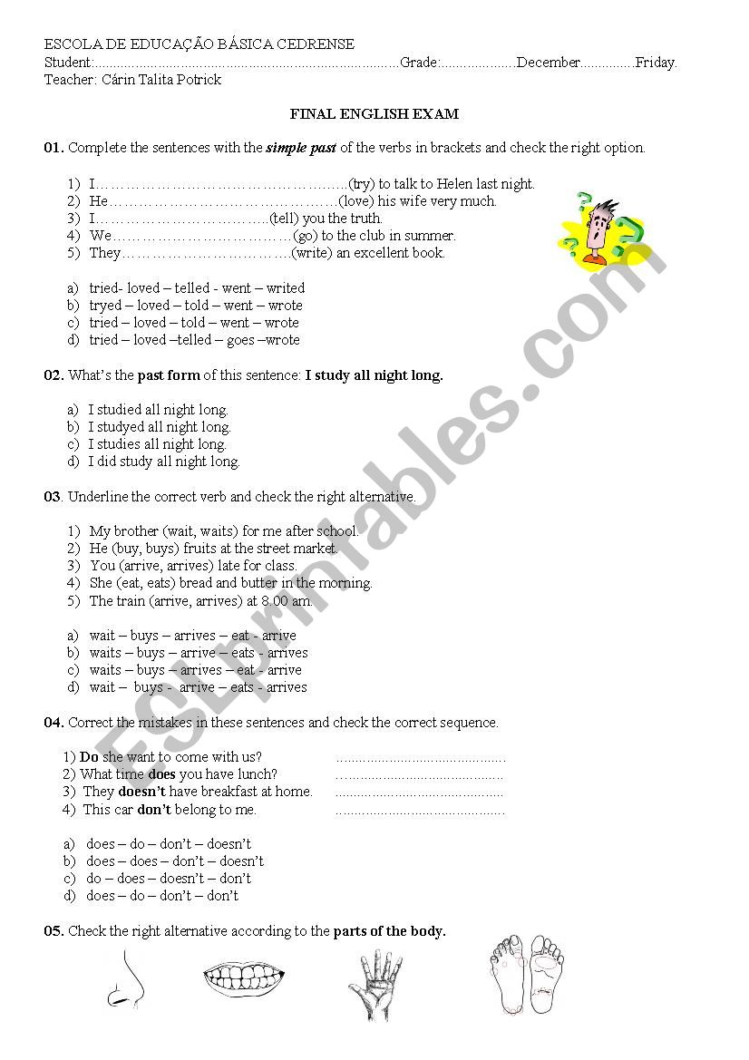 english exam worksheet