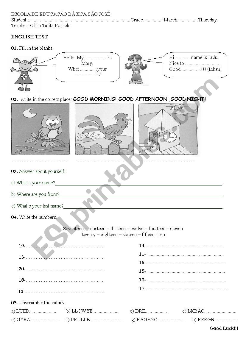 greetings worksheet