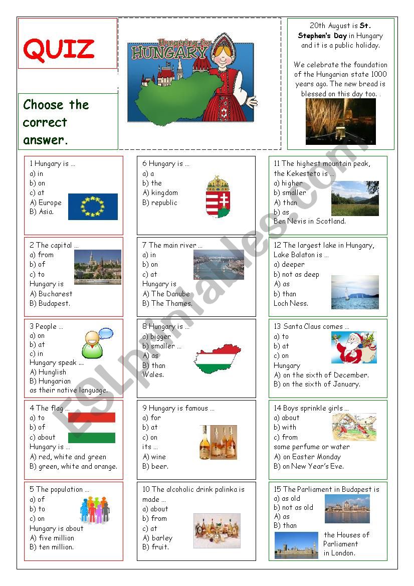 Hungary - Quiz worksheet