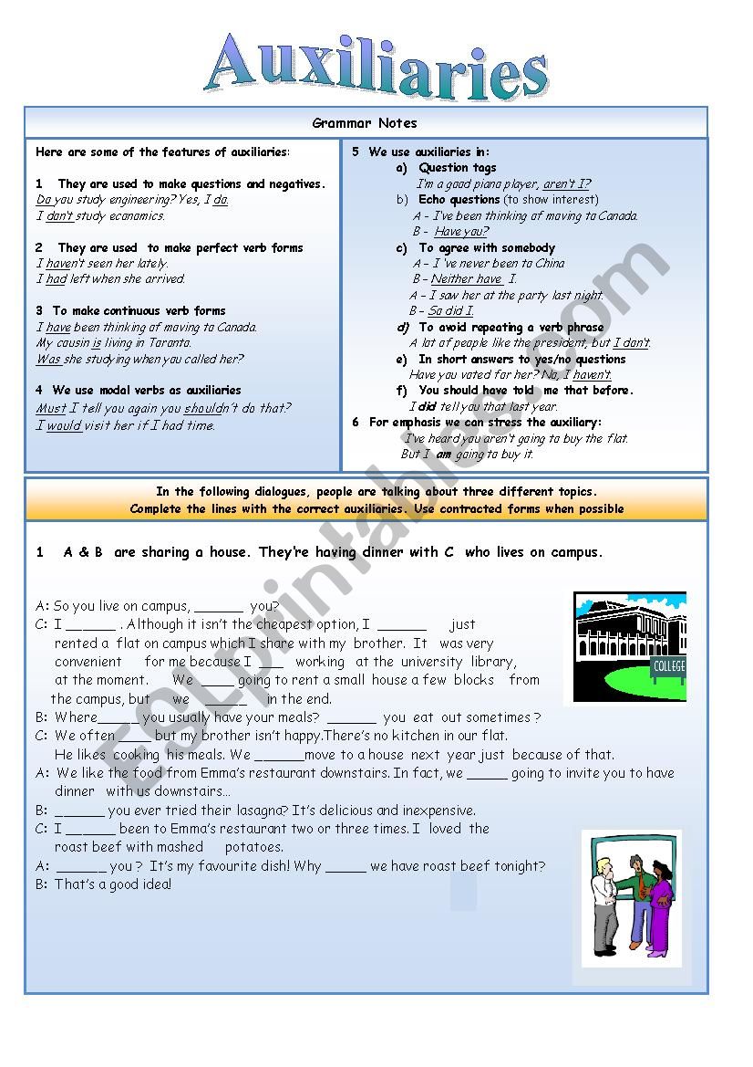 Auxiliaries worksheet