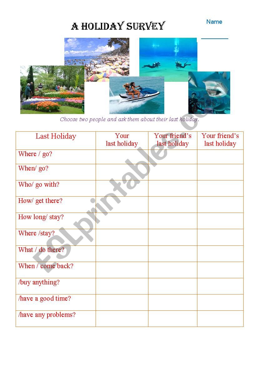 Last Holiday Survey worksheet