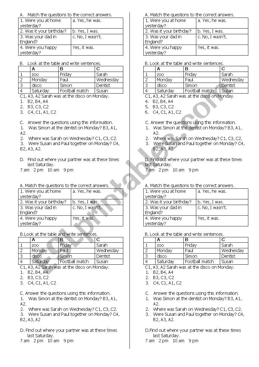 Simple Past To Be Practice worksheet